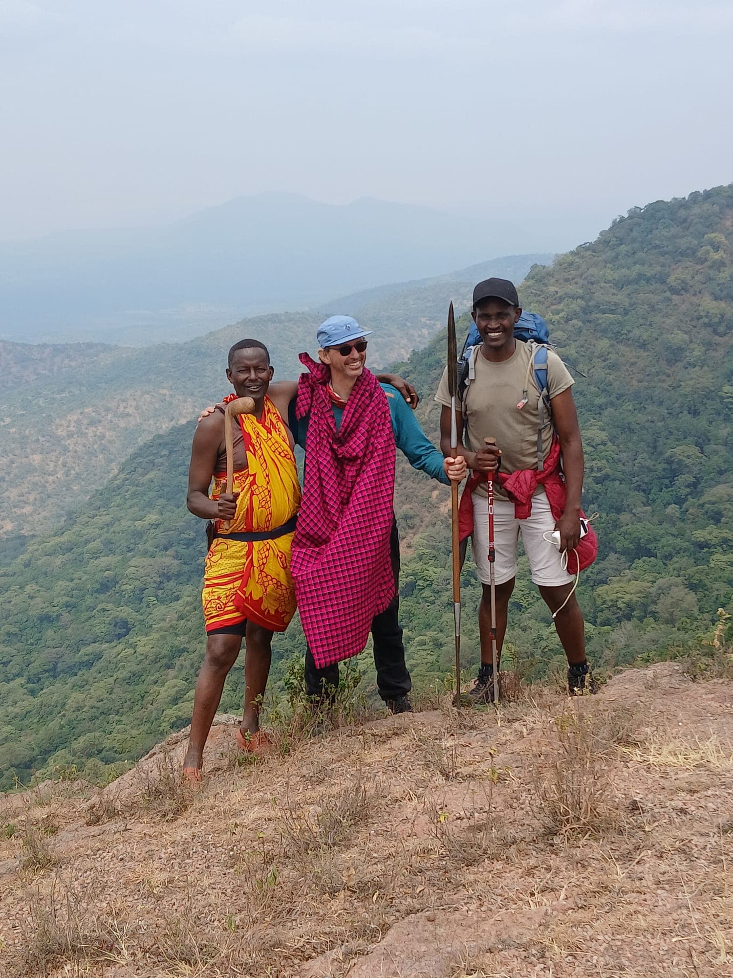 Guests with Maasai hosts on the Nguruman escarpment above the Rift Valley