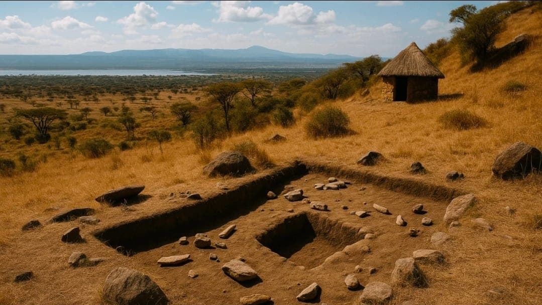Excavated pits on the hillside at Hyrax Hill near Nakuru